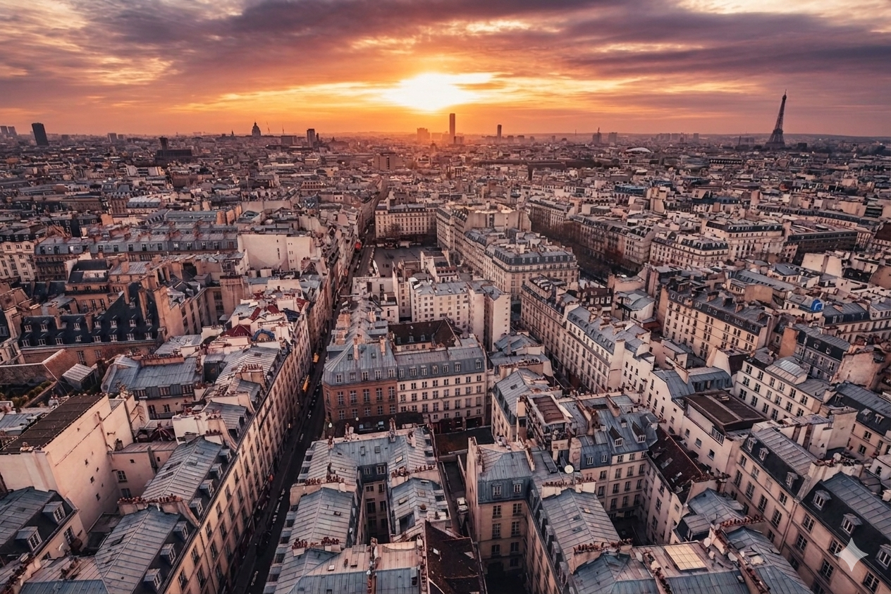 European city at sunset — live radar view